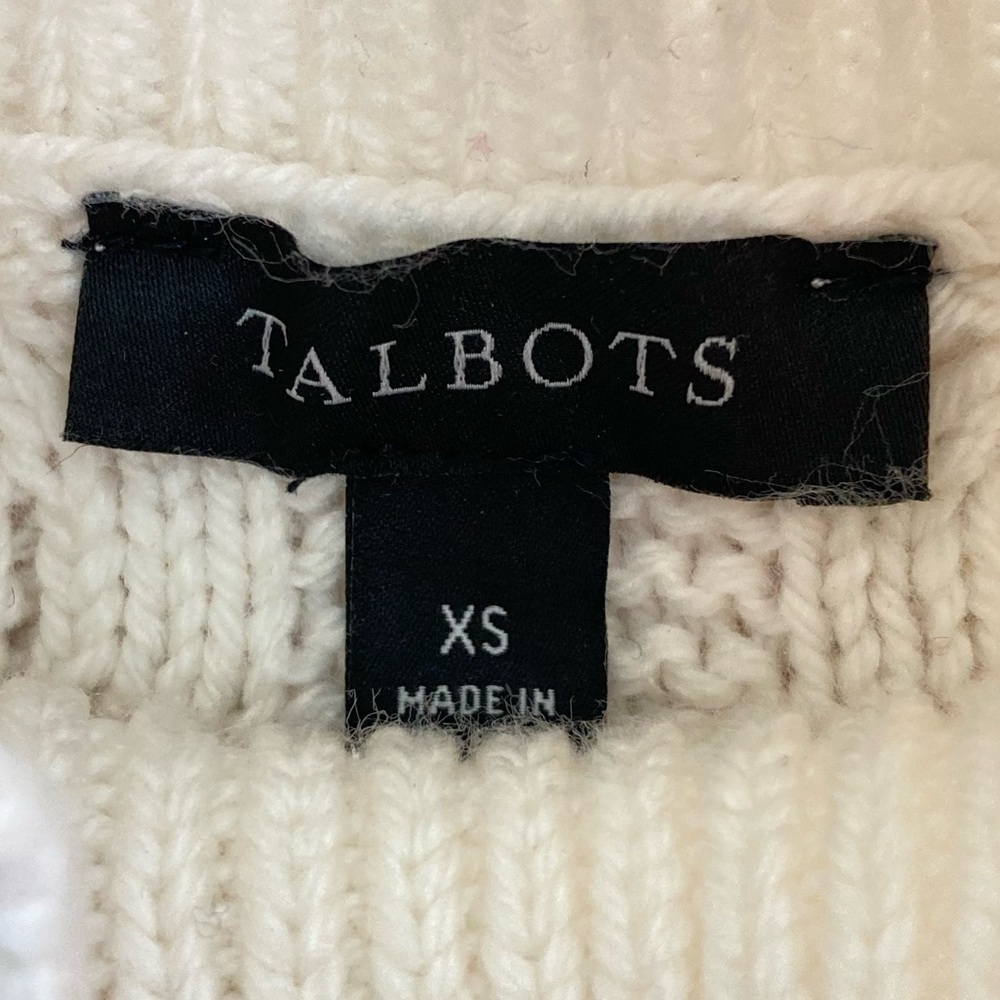 Talbots Cable Knit Funnel Neck Cotton Blend Sweater Off-White (Size XS) - Picture 7 of 9